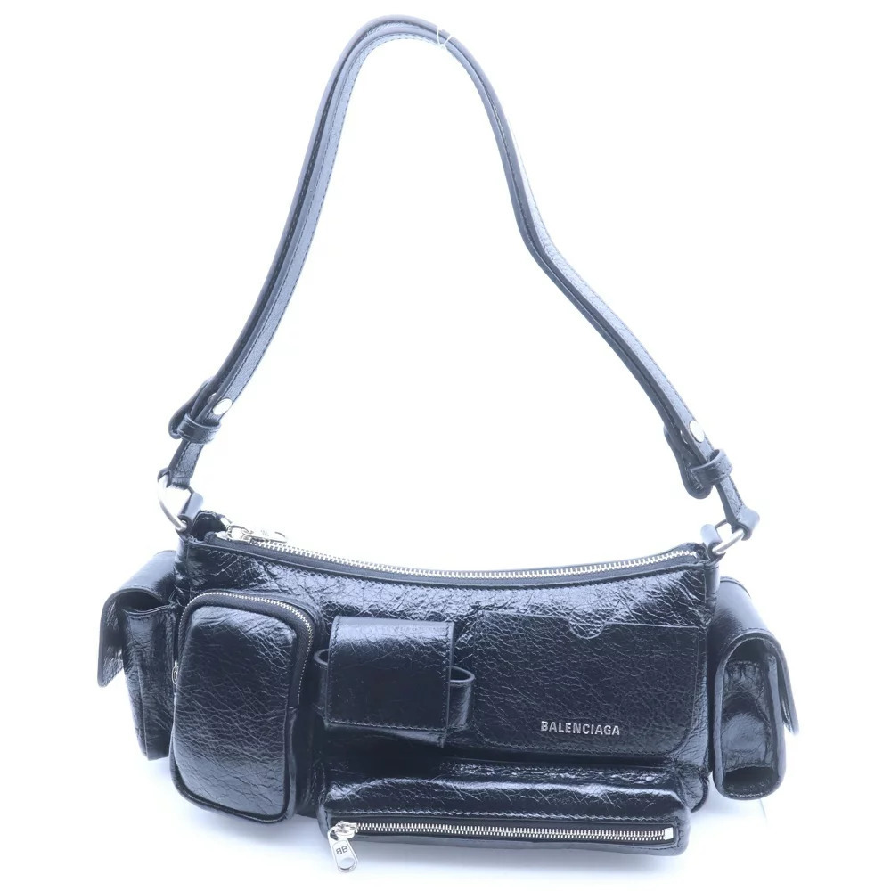 BALENCIAGA Super Busy Sling Bag Handbag One Shoulder Hobo Black Leather